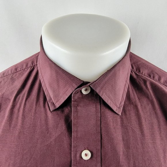 Cole Haan Grand OS Button Front Shirt Mens Large Long Sleeve Red Striped Cotton - Picture 3 of 6